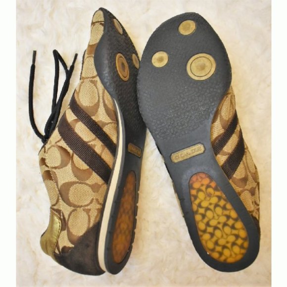 Coach Kate shoes sneakers brown stripe gold toe detail size 8 1/2 M EUC - Picture 5 of 7